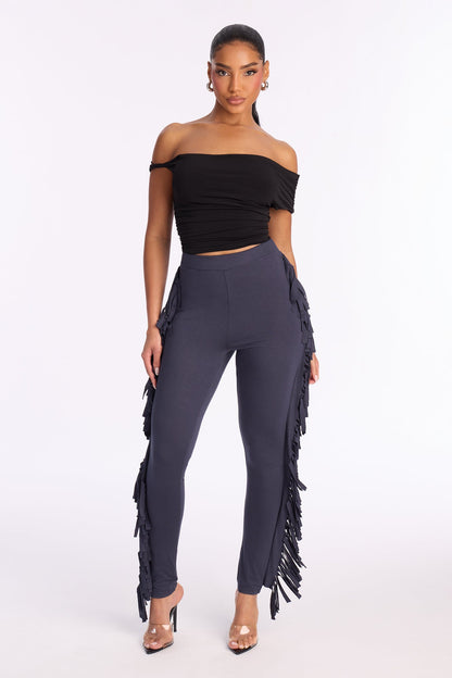Shake It Like a Fringe Shaker Legging - Charcoal