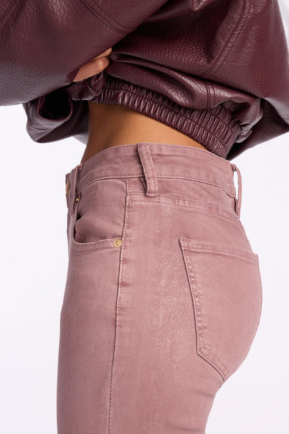 Giselle Glitter Foil Stacked Slim Straight Leg Jean - Mauve