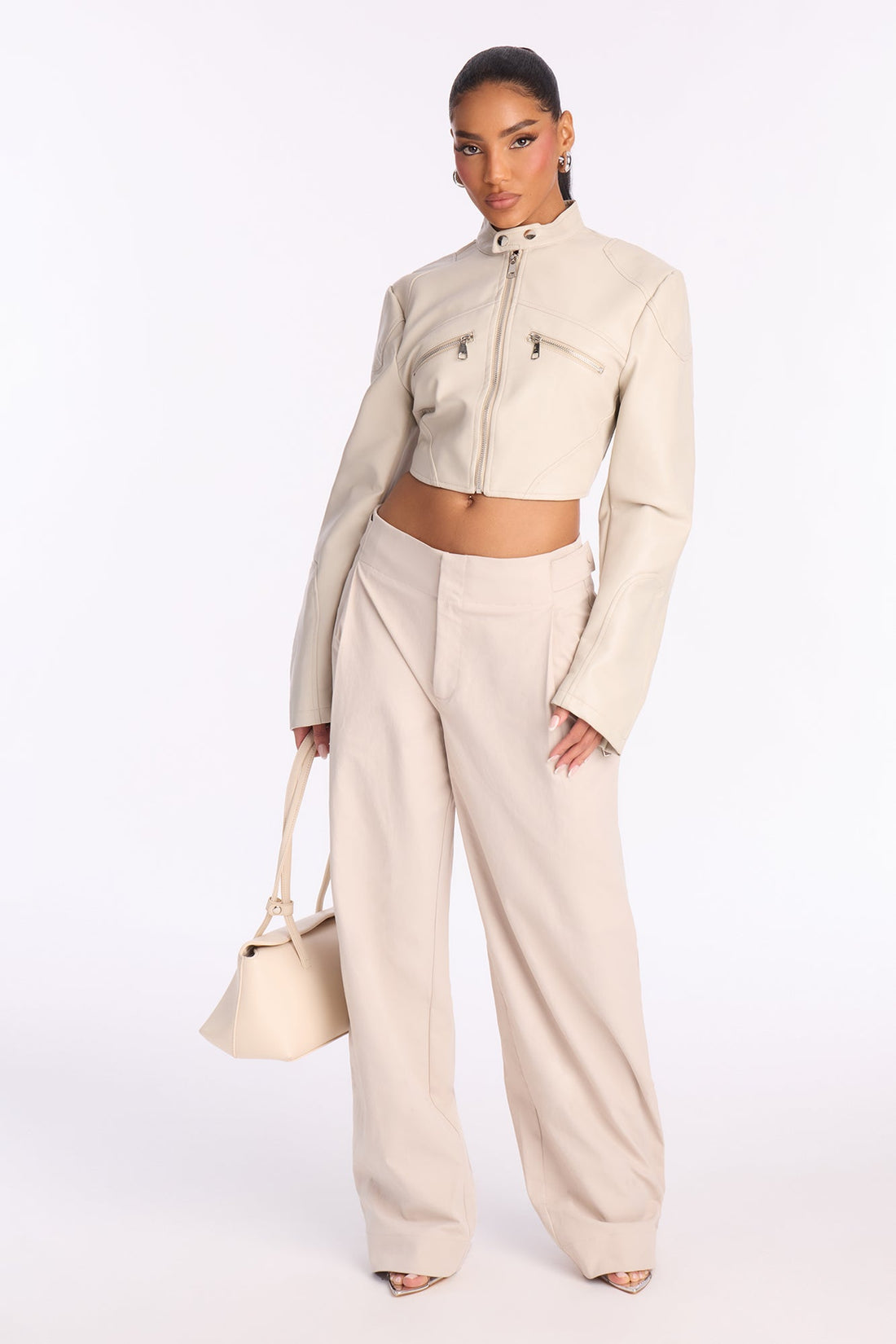 Cami Wide Leg Brushed Twill Pant 32″ - Stone