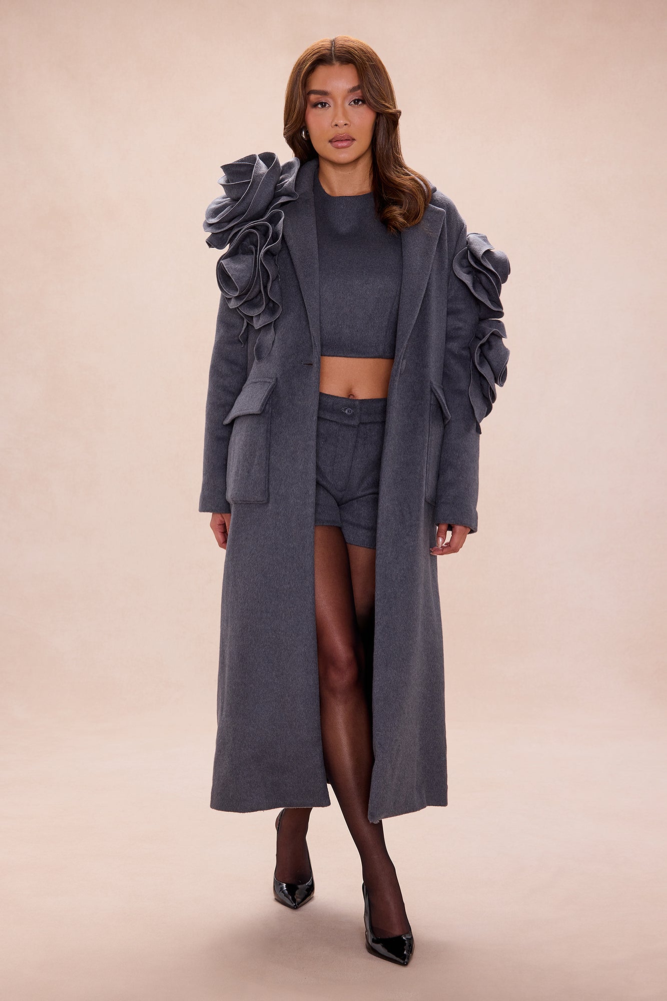 City Rose Wool Coat - Charcoal