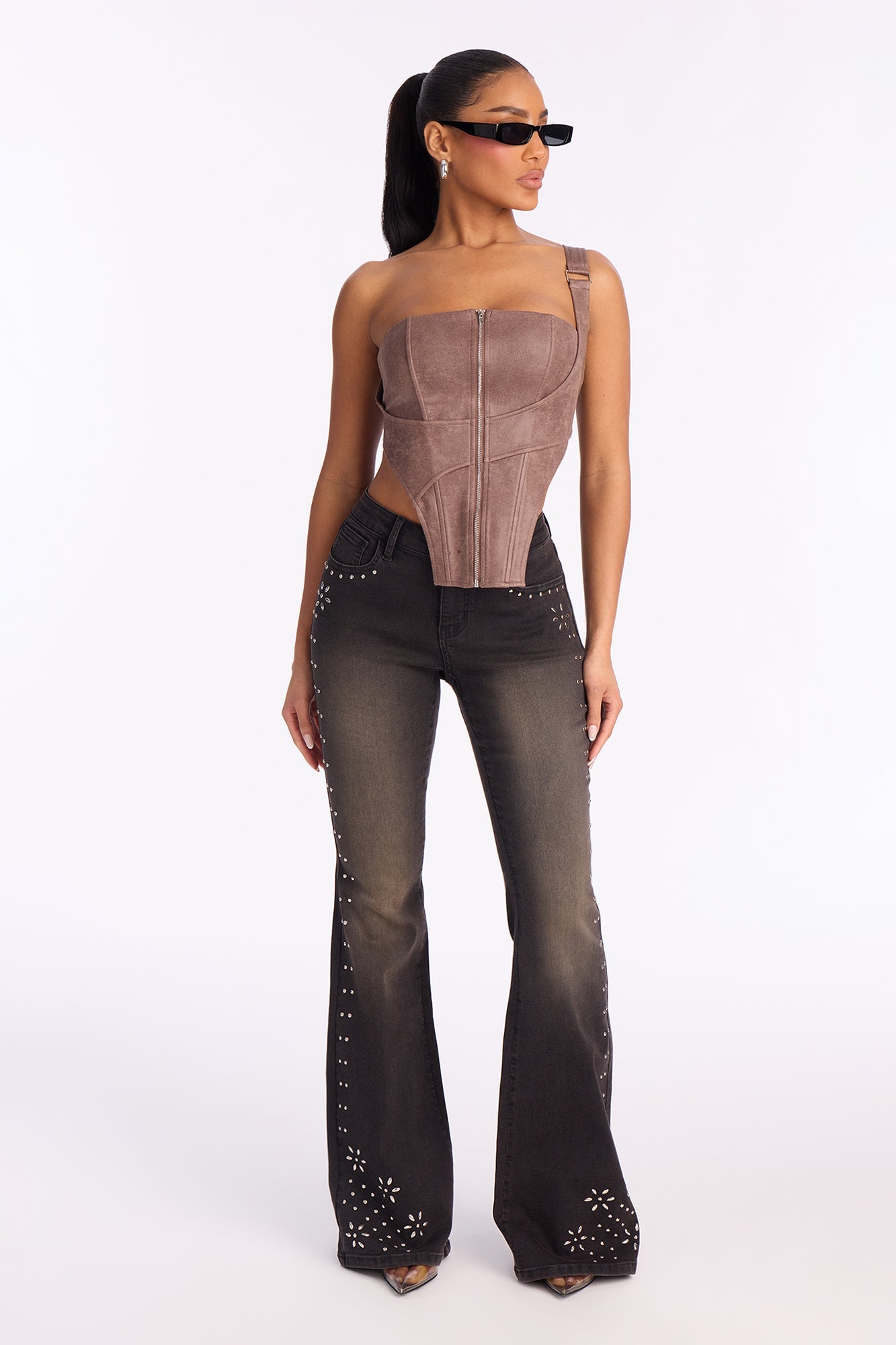 Rockstar Status Studded Flare Jeans - Black Wash