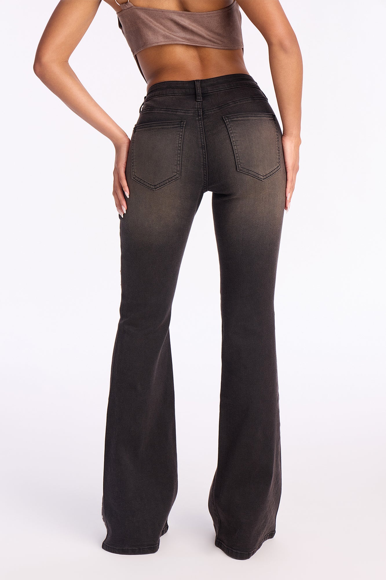 Rockstar Status Studded Flare Jeans - Black Wash