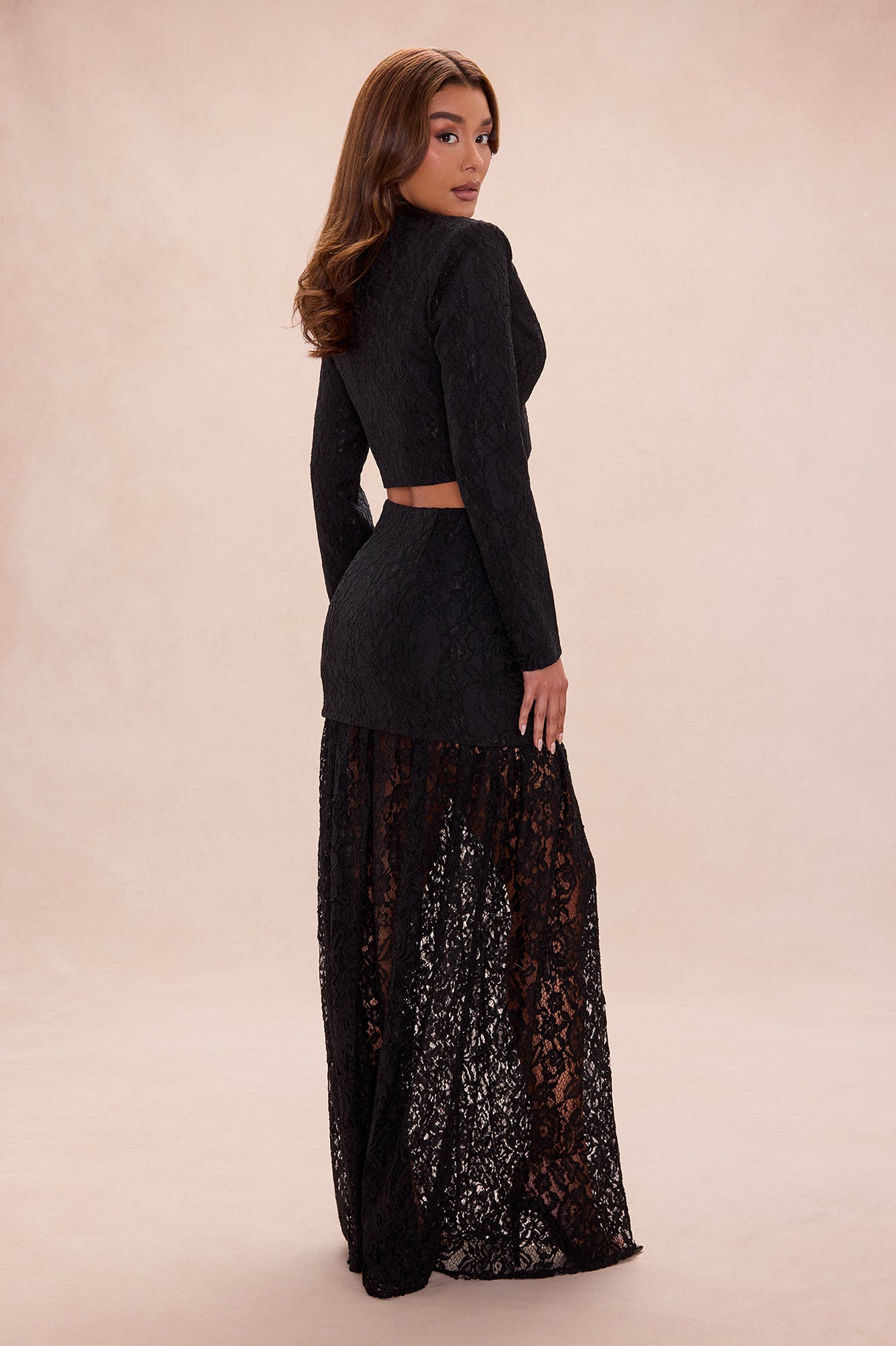 Charlene Lace Blazer Maxi Skirt Set - Black