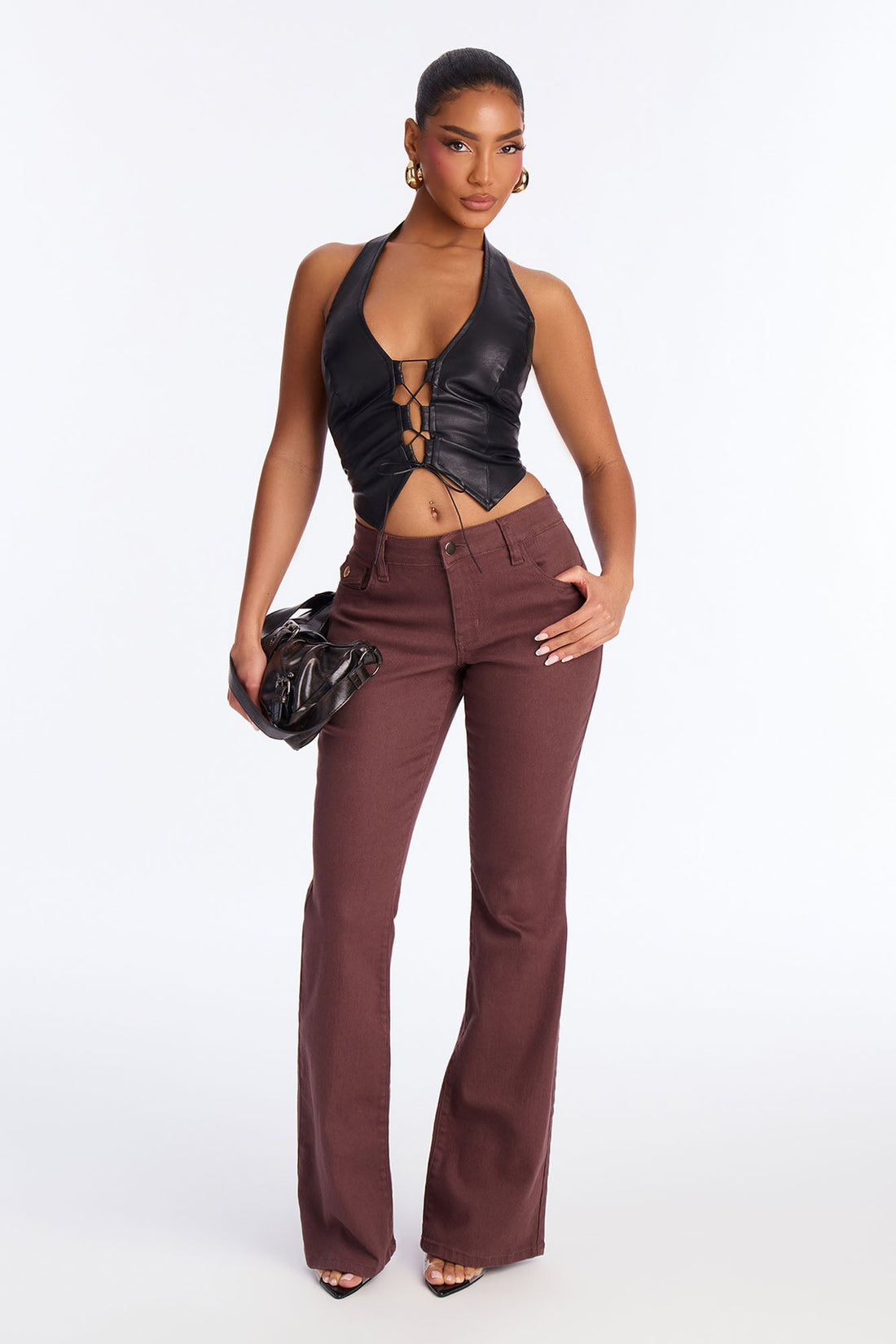Sweet Spot Pocket Flap Flare Jeans - Brown