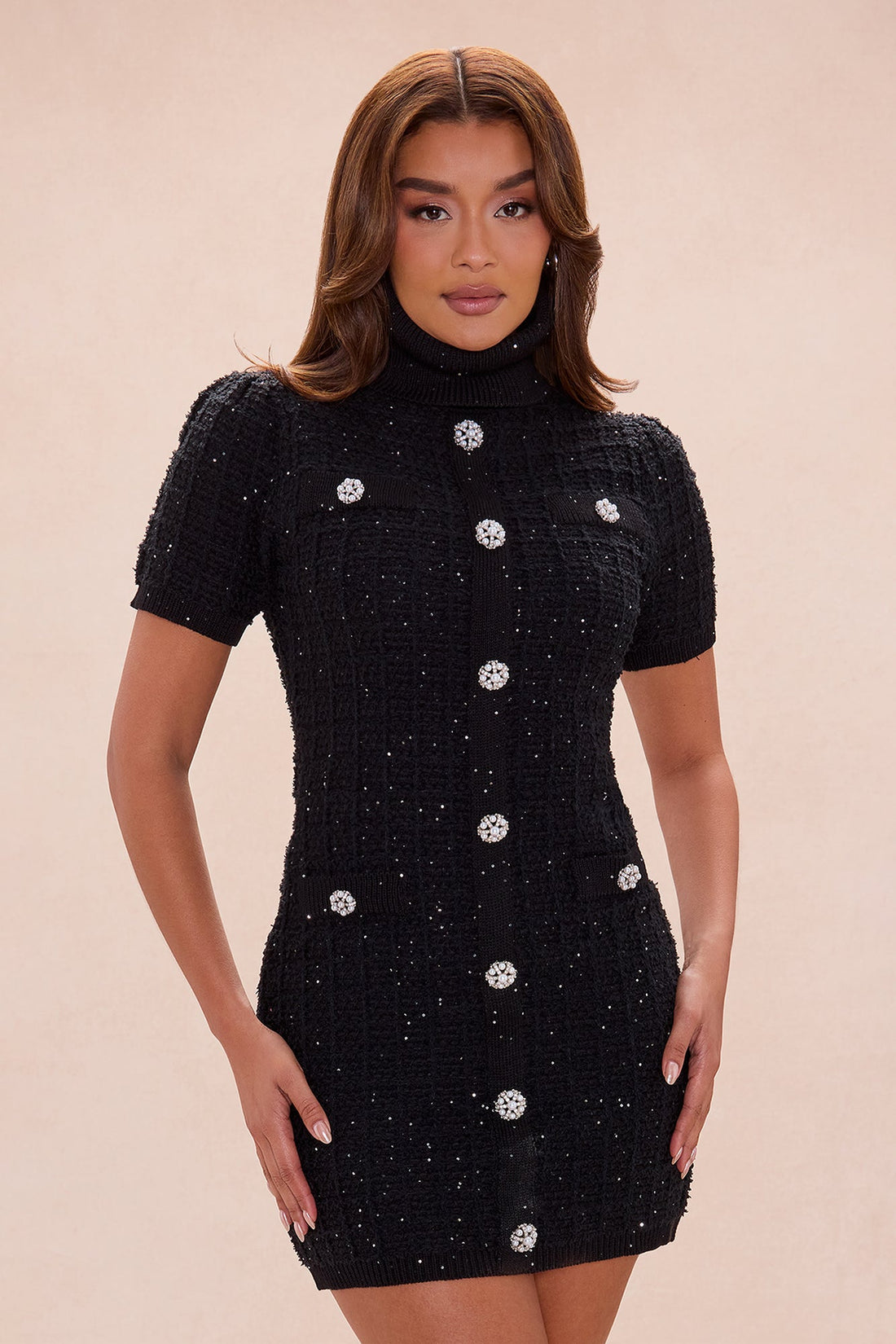 As If Embellished Tweed Mini Dress - Black