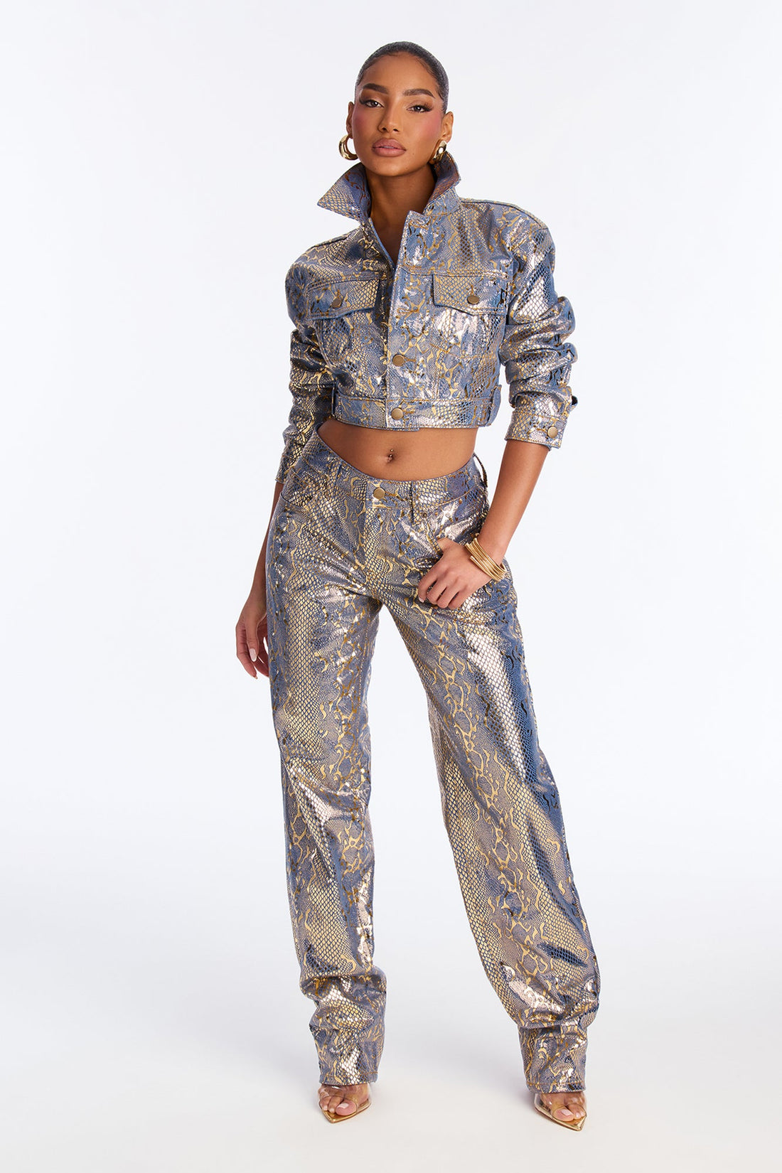 Sneaky Snake Foil Denim Jacket - Gold