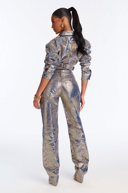 Sneaky Snake Foil Stacked Straight Leg Jeans - Gold