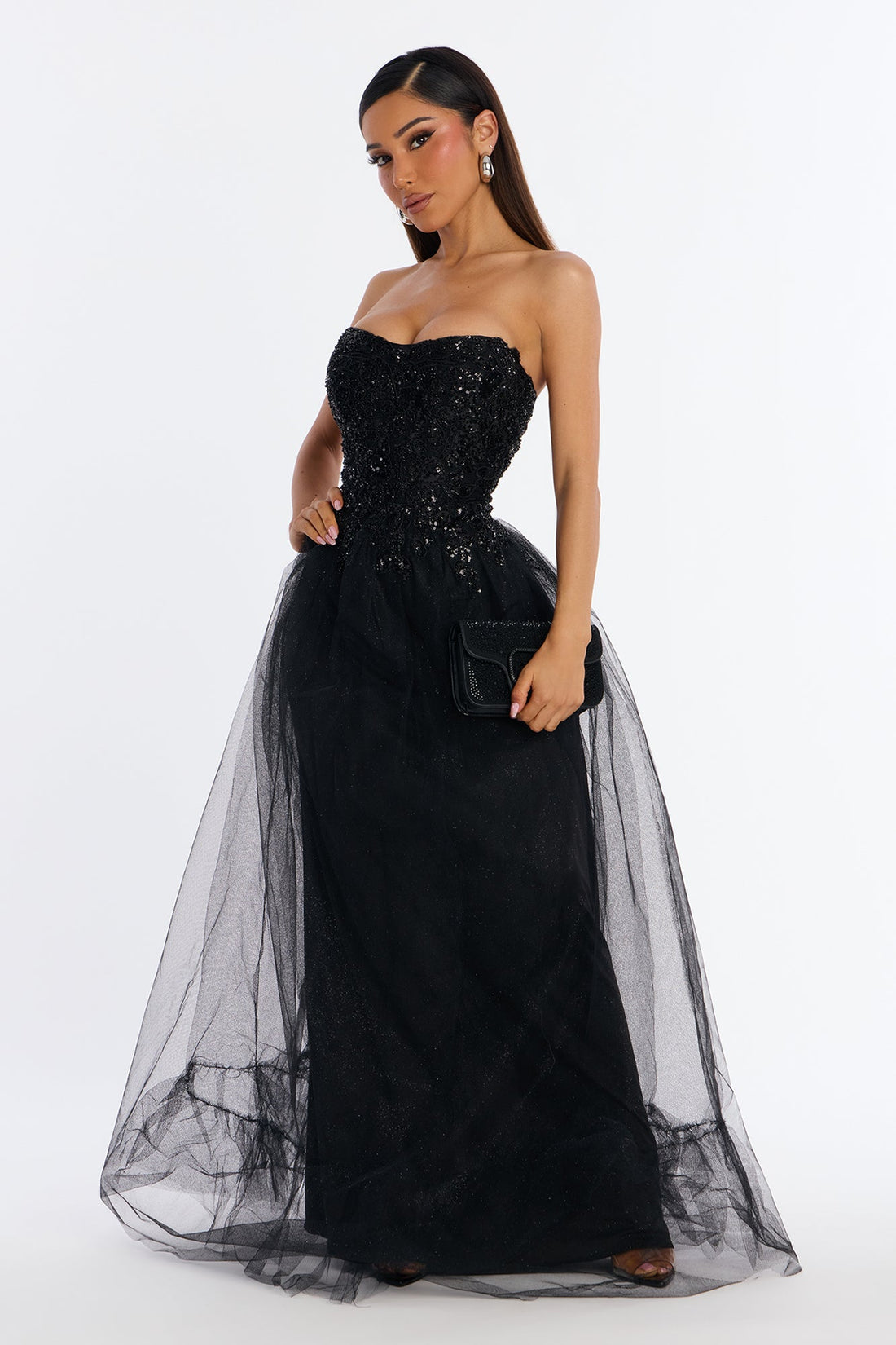 Timeless Charm Glitter Gown - Black