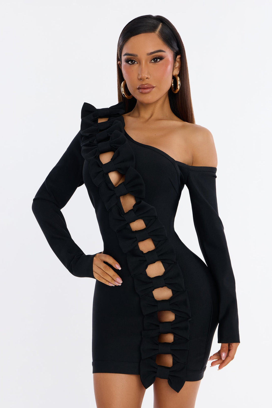 Bonnie Bow Bandage Mini Dress - Black