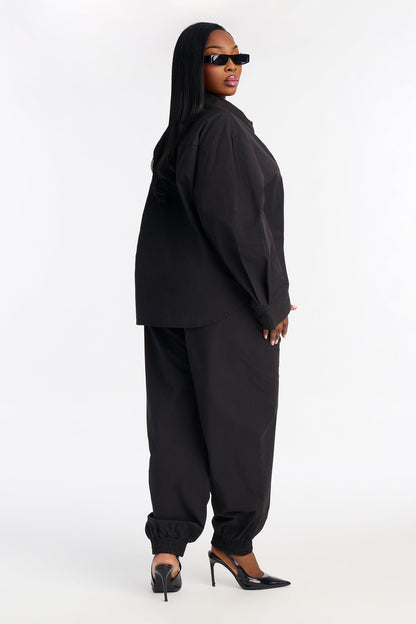 Charlize Button Down Jogger Pant Set - Black