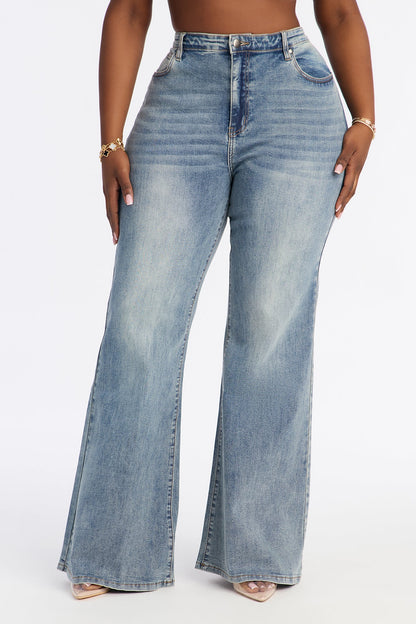 Keep Guessing Stretch Flare Jeans - Medium Wash