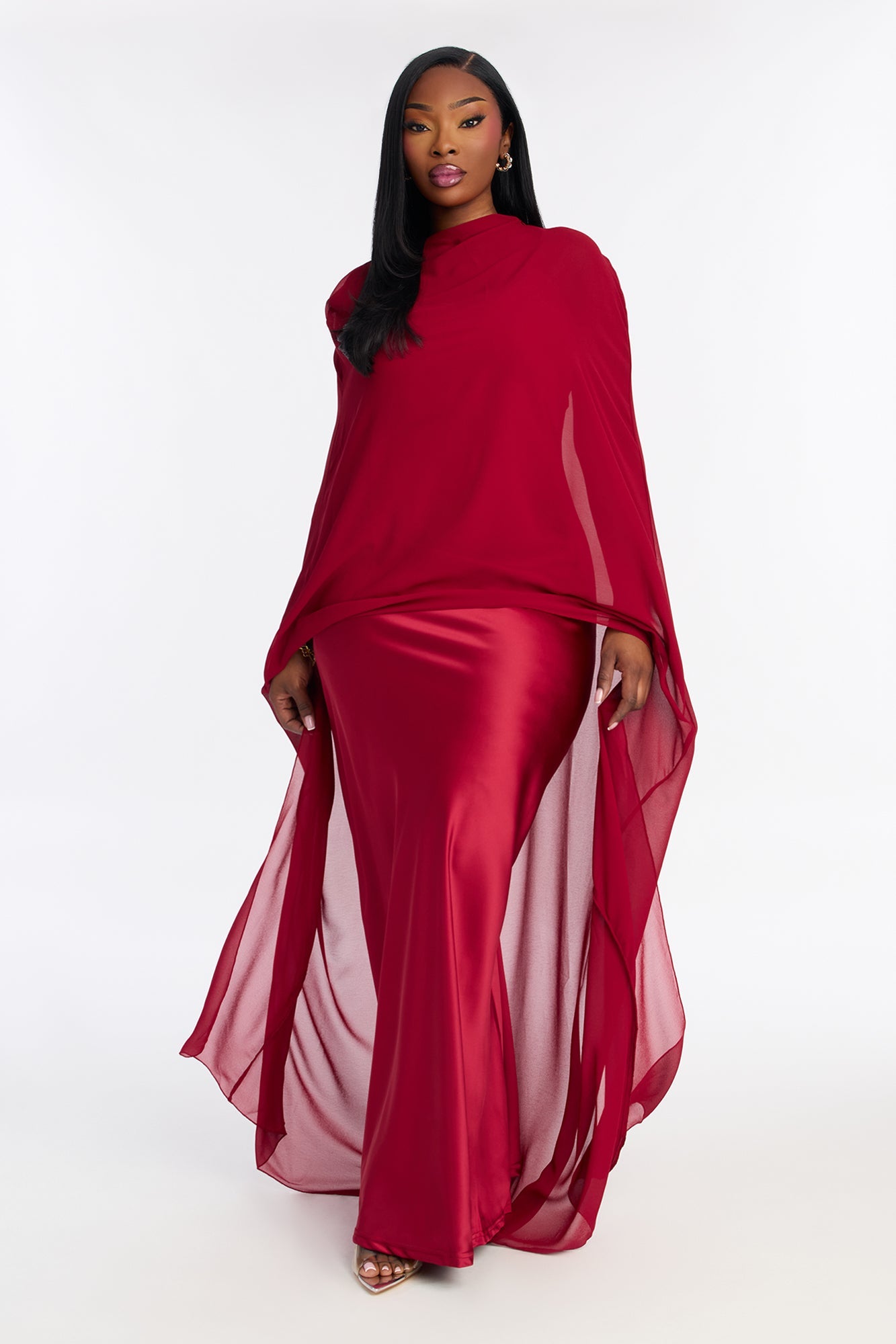 Silk Secrets Draped Satin Maxi Dress - Red