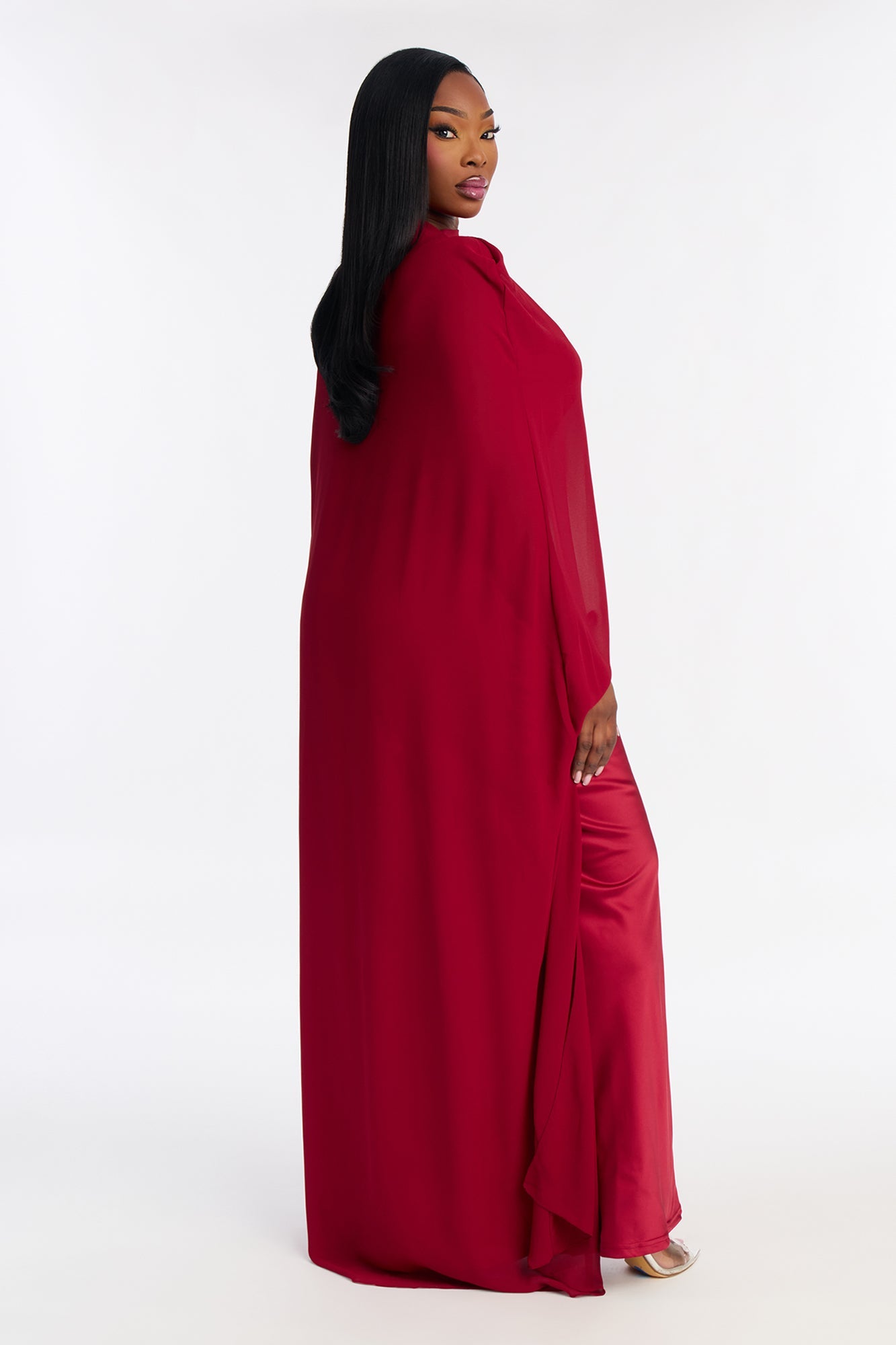 Silk Secrets Draped Satin Maxi Dress - Red