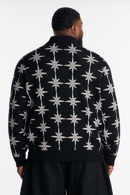 Relaxed Elevated V Neck Bright Etoile Sweater - Black
