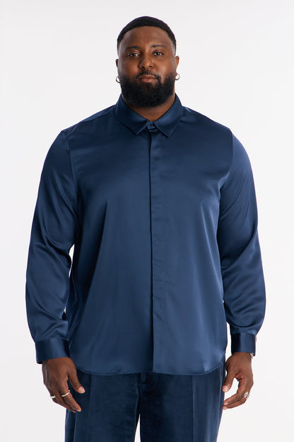Luxe Easy Flow Button Up Shirt - Navy