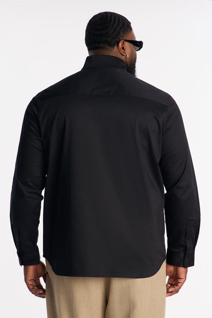 Slim Lumina High Collar Hidden Placket Button Up Shirt - Black