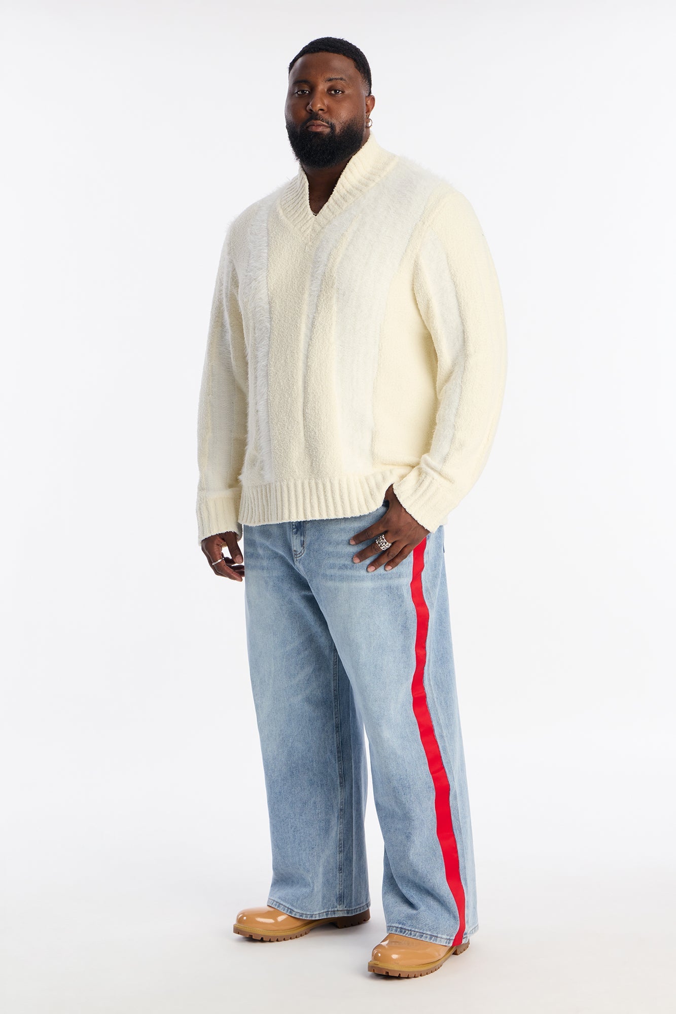 Baggy Wide Leg Tuxedo Stripe Jean - Light Blue Wash