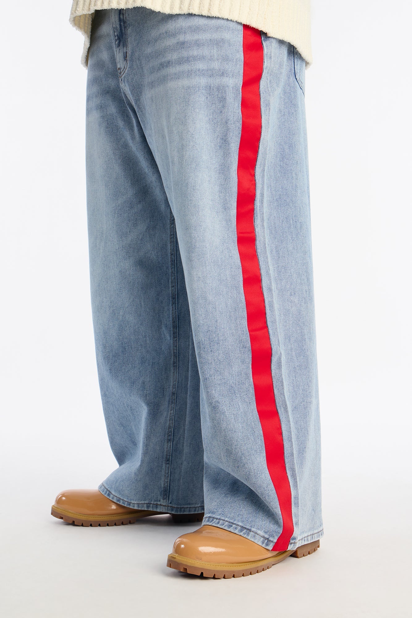 Baggy Wide Leg Tuxedo Stripe Jean - Light Blue Wash