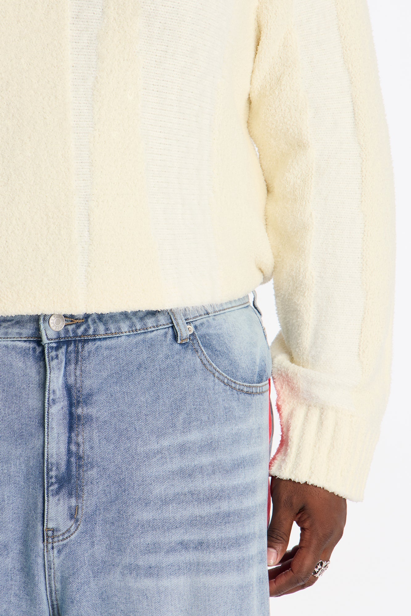 Baggy Wide Leg Tuxedo Stripe Jean - Light Blue Wash