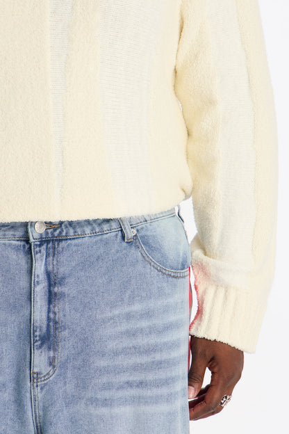Baggy Wide Leg Tuxedo Stripe Jean - Light Blue Wash