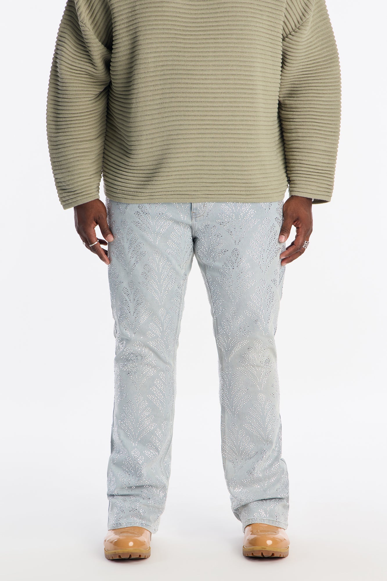 Stacked Skinny Flare Jeweled Bladeleaf Jean - Light Wash