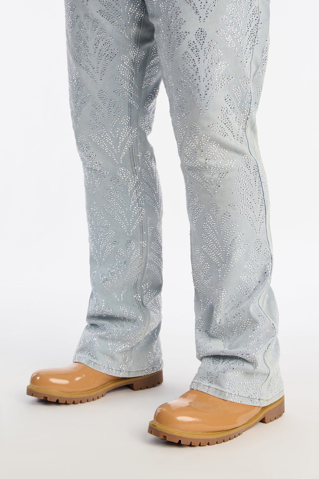 Stacked Skinny Flare Jeweled Bladeleaf Jean - Light Wash