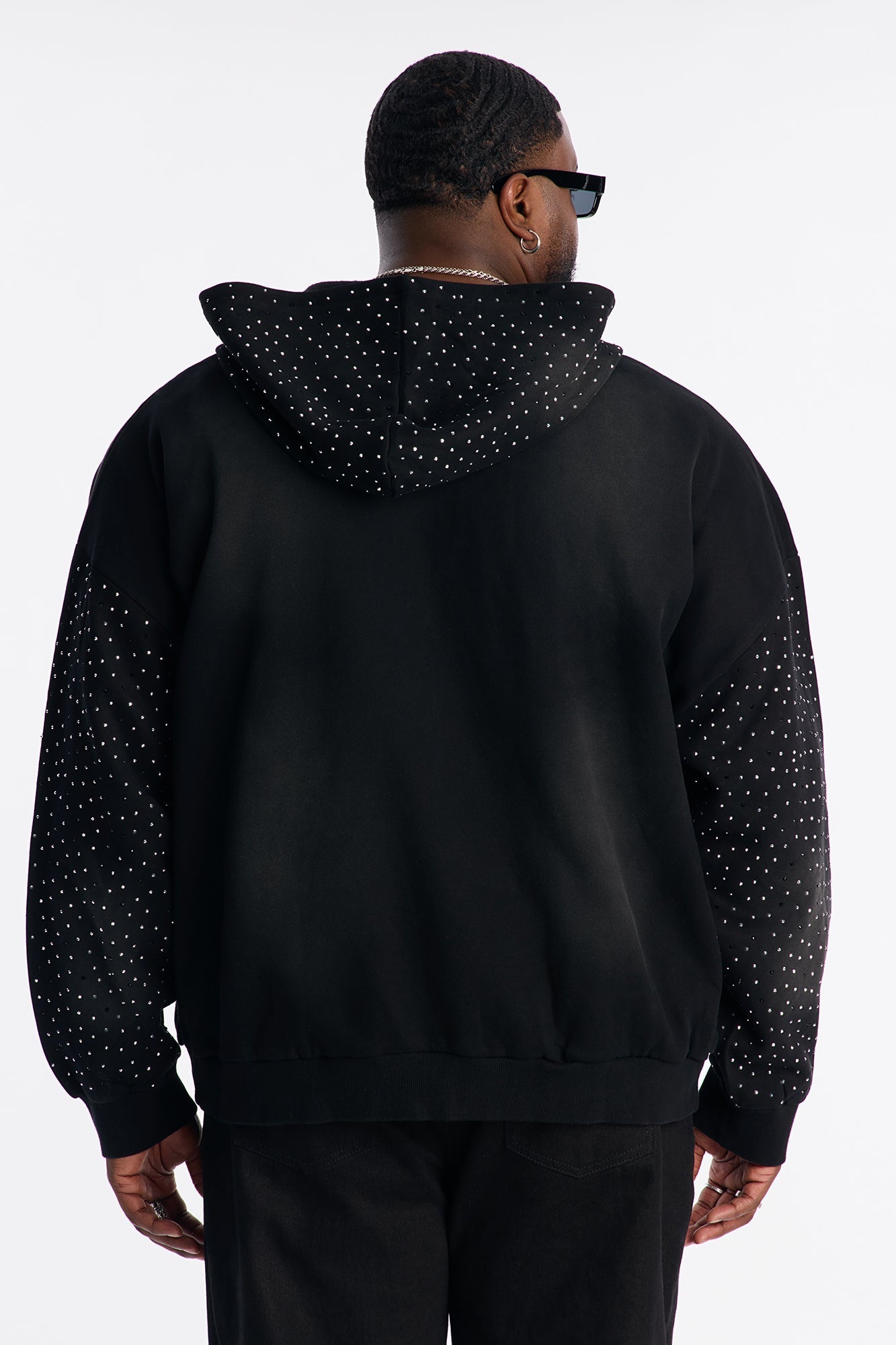 City Code Embellished Zip Up Hoodie - Black