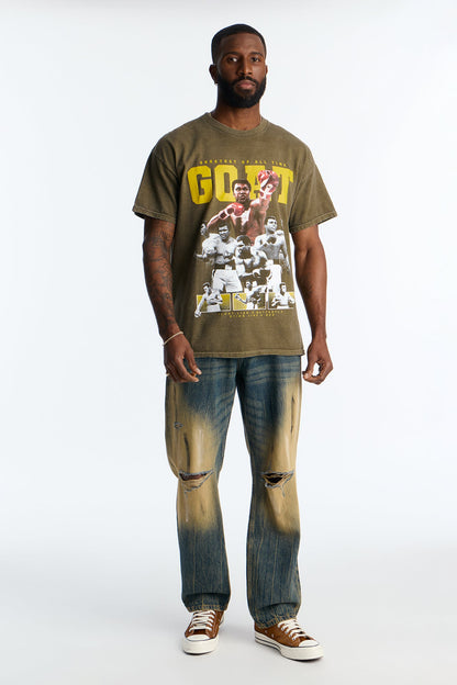 Oversized Muhammad Ali Greatest Of All Time Short Sleeve Tee - Olive