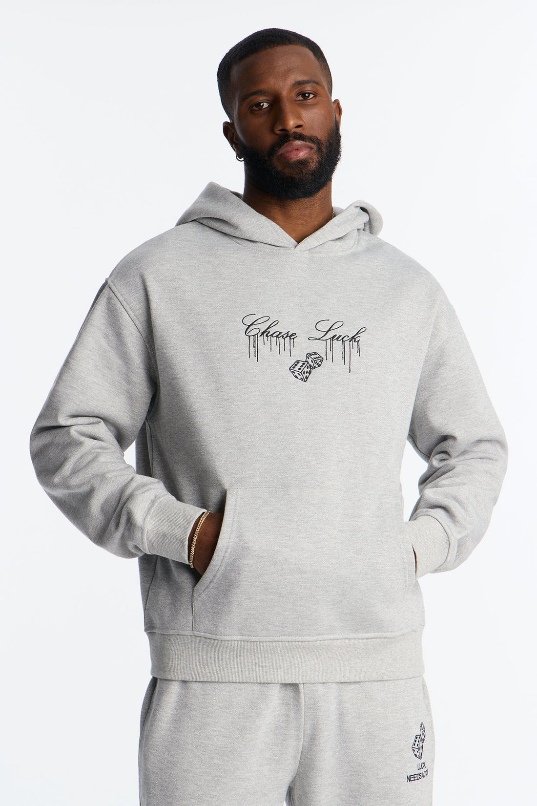 Chase Luck Embroidered Hoodie - Heather Grey