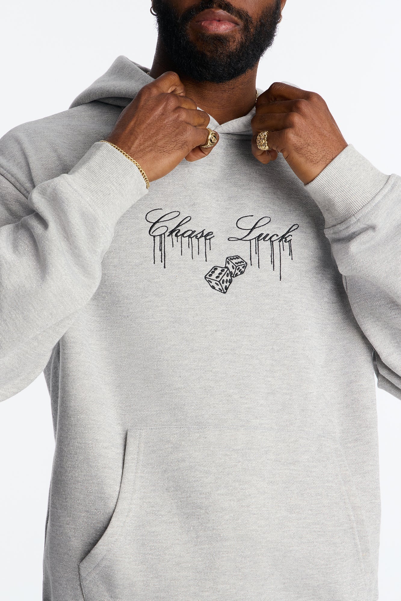 Chase Luck Embroidered Hoodie - Heather Grey