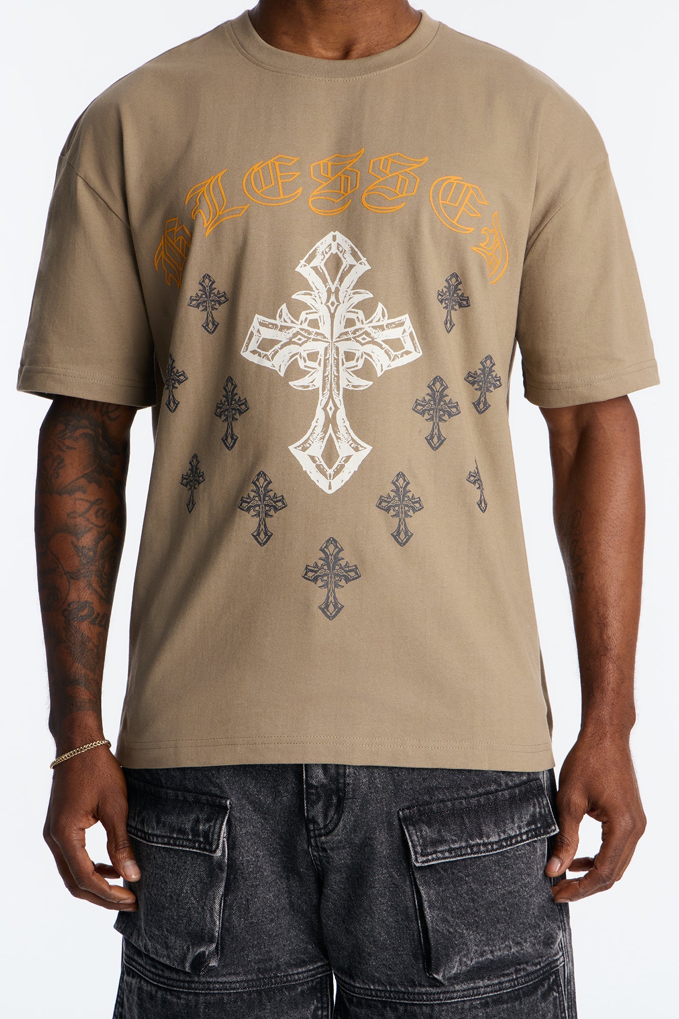 Blessed Crosses Short Sleeve Tee - Sand