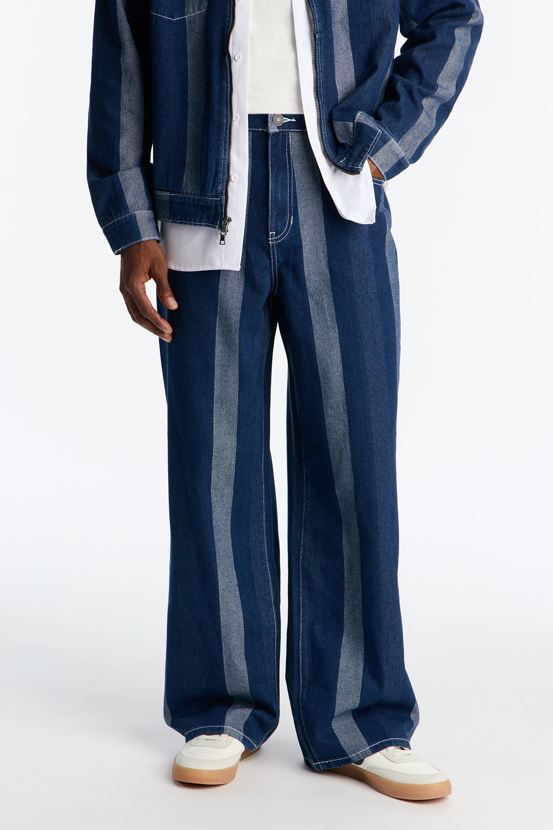 Wide Leg Two Tone Stripe Jean - Dark Wash