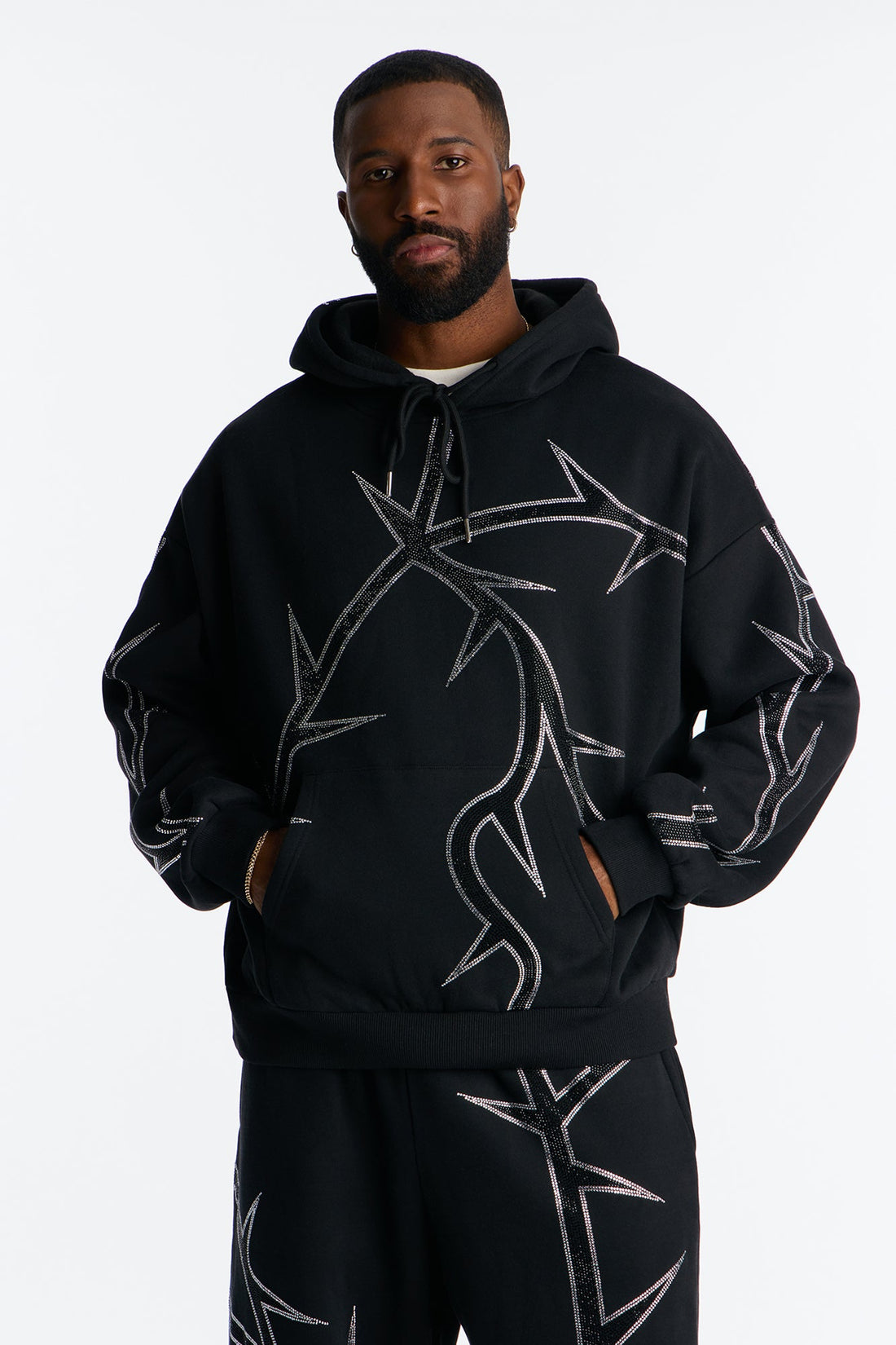 Thorn Rhinestone Oversized Hoodie - Black