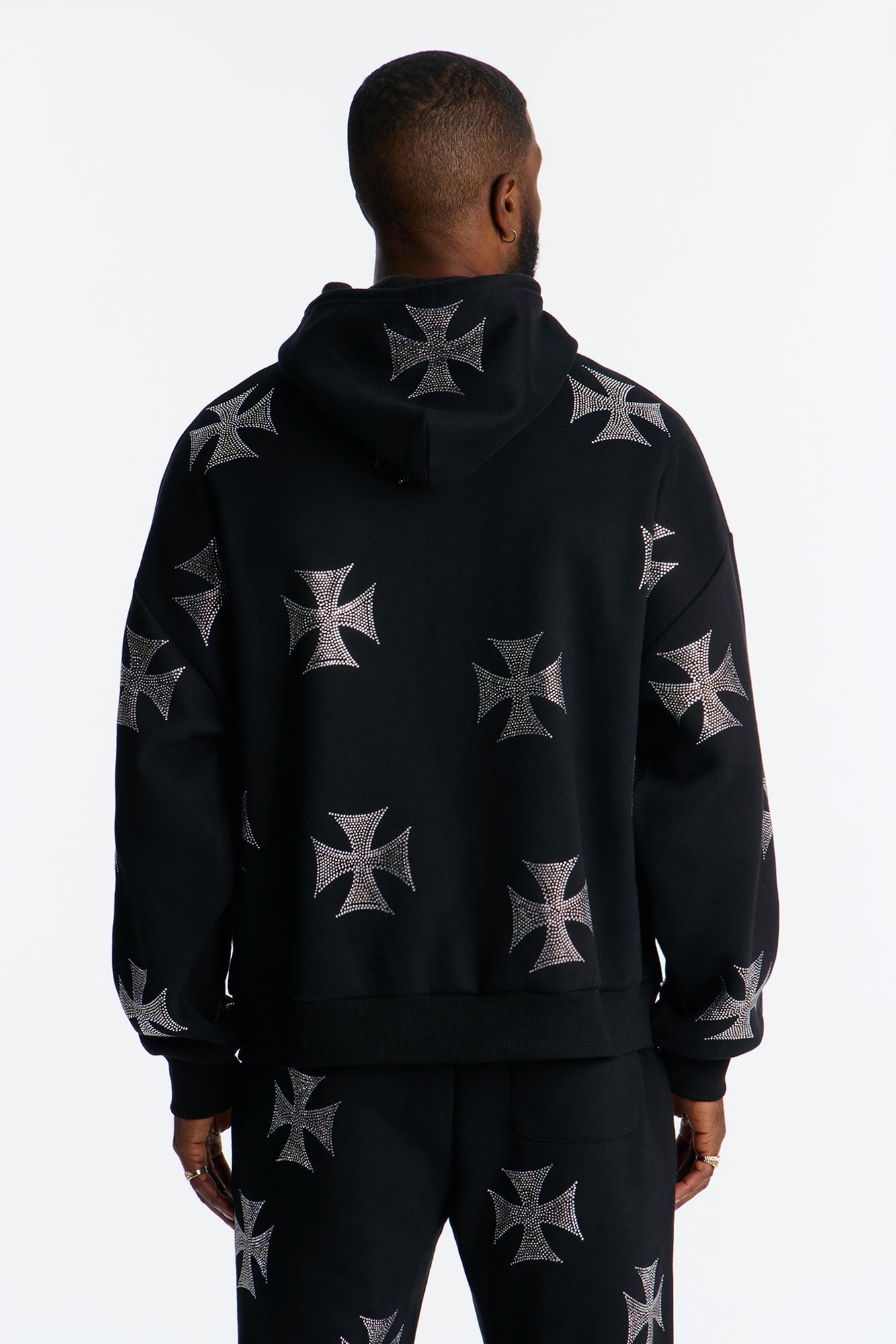 Crossed Out Rhinestone Oversized Hoodie - Black
