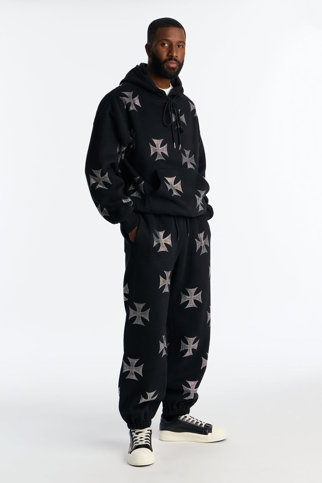 Crossed Out Rhinestone Joggers - Black