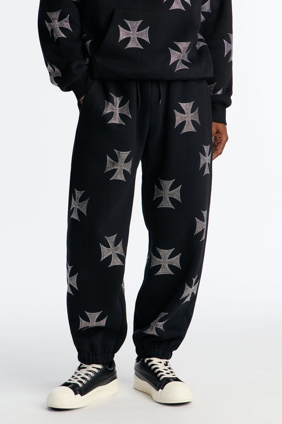 Crossed Out Rhinestone Joggers - Black