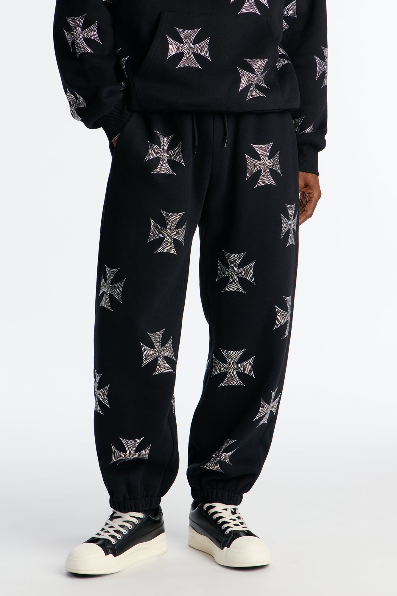 Crossed Out Rhinestone Joggers - Black