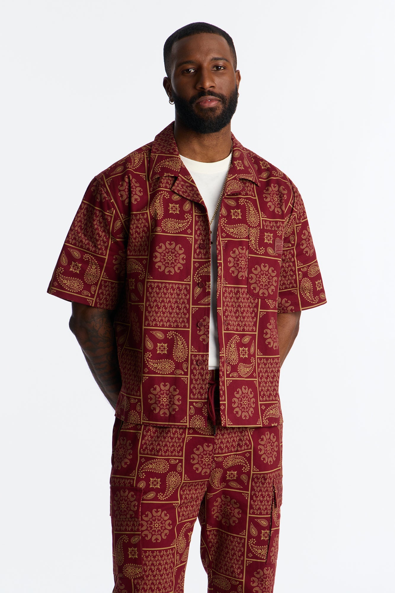 Clinton Hill Mosaic Button Up Shirt - Burgundy