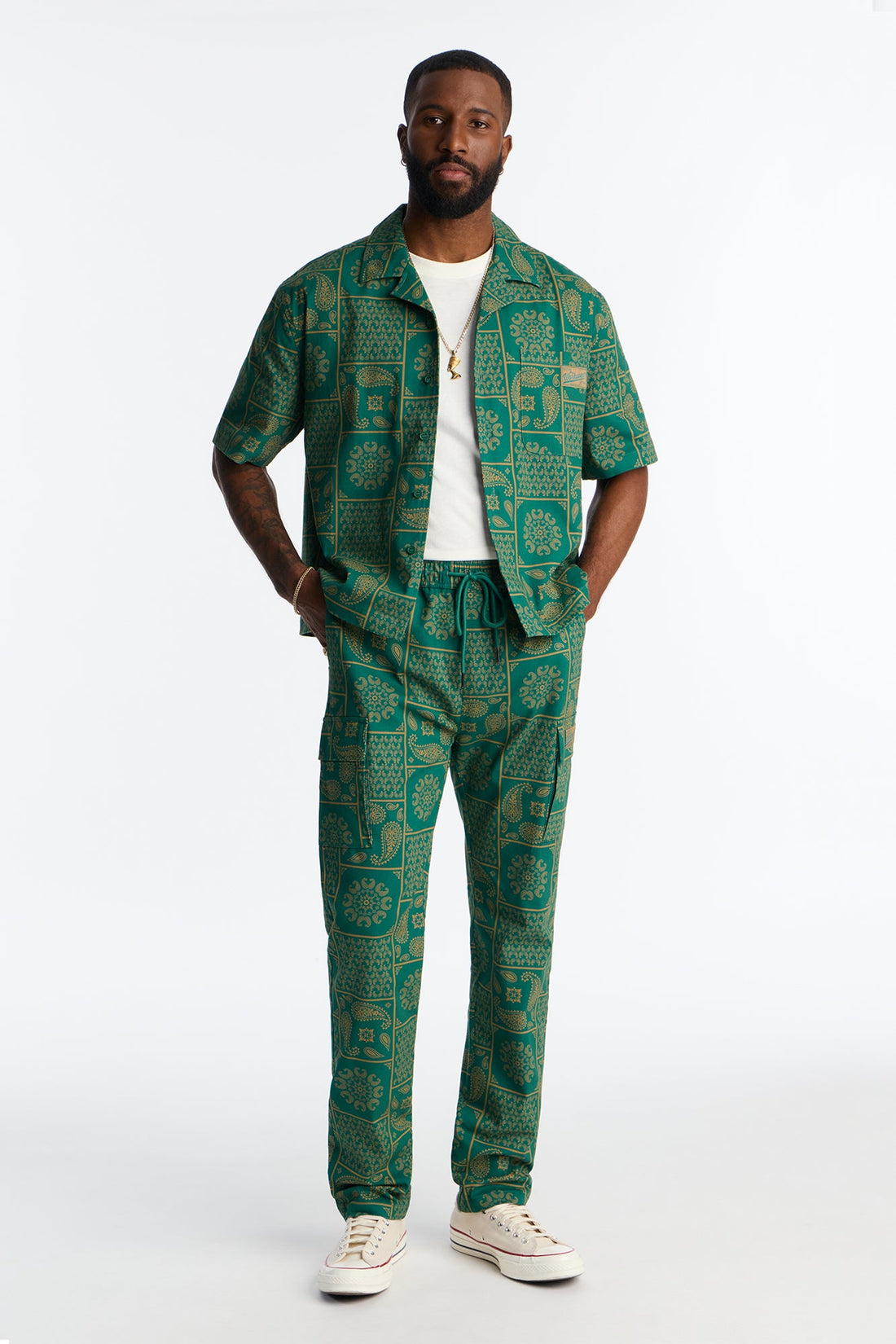 Clinton Hill Mosaic Button Up Shirt - Hunter Green