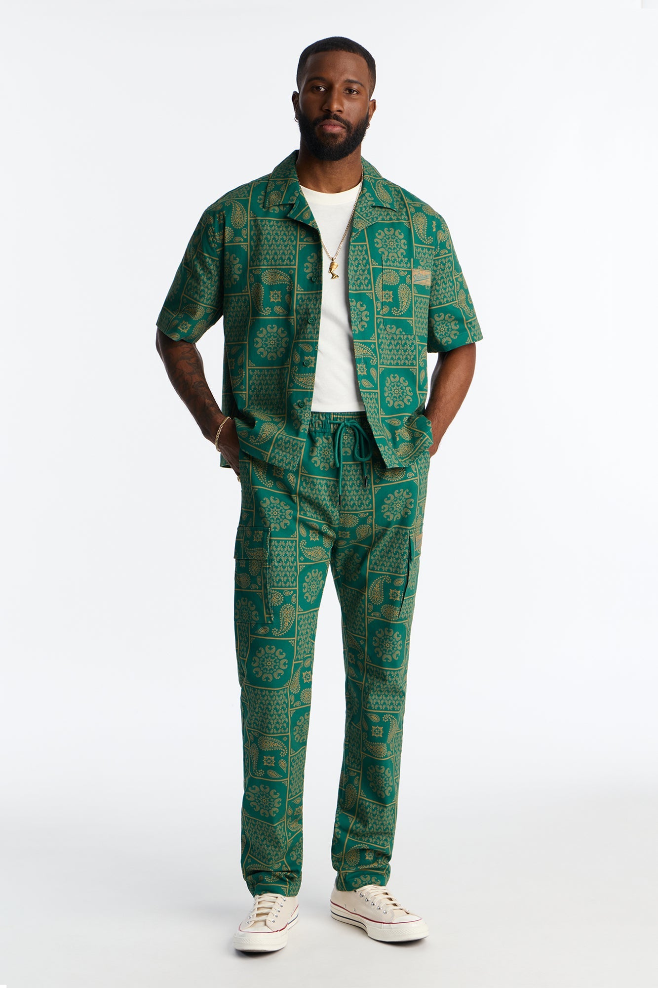 Clinton Hill Mosaic Button Up Shirt - Hunter Green