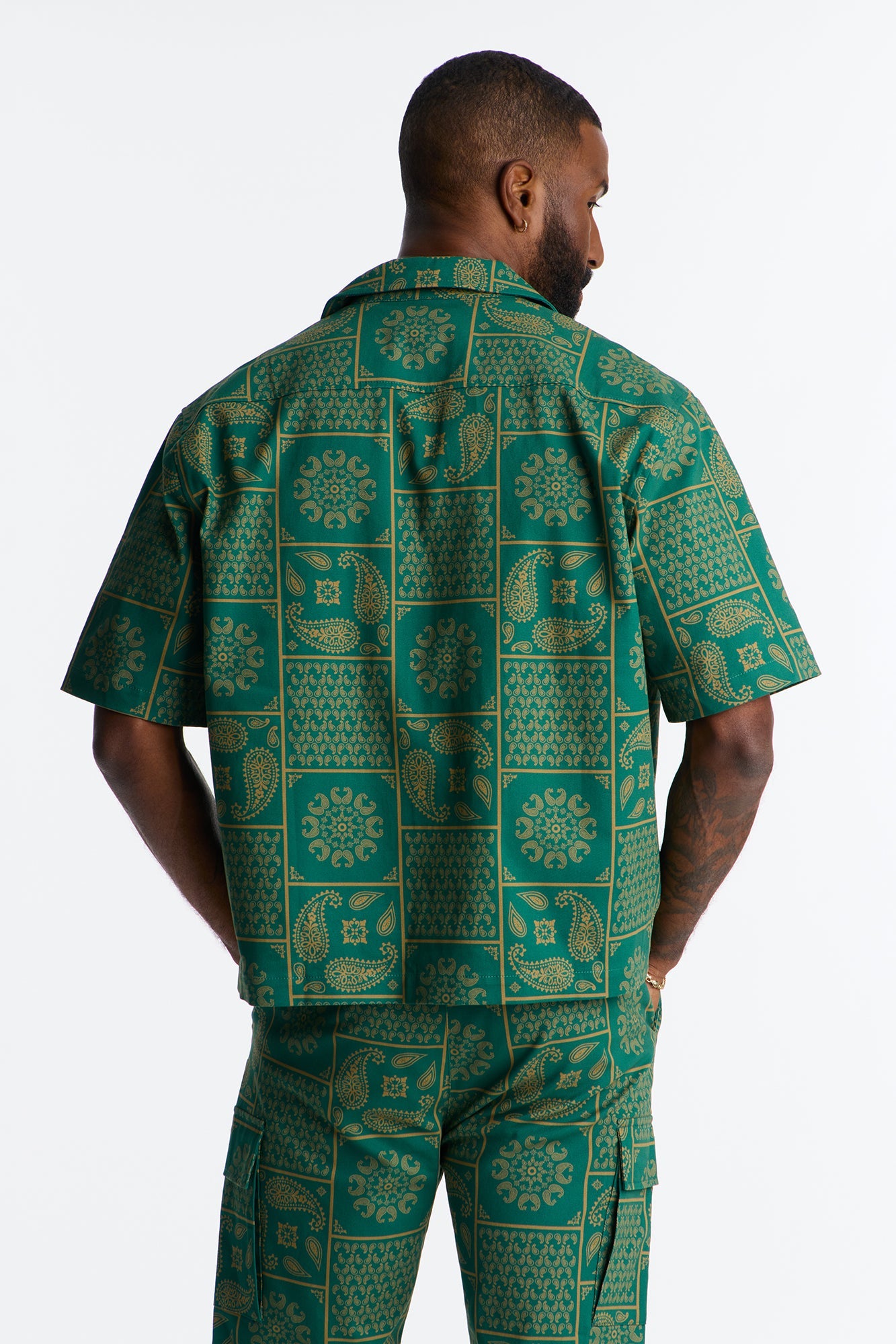 Clinton Hill Mosaic Button Up Shirt - Hunter Green