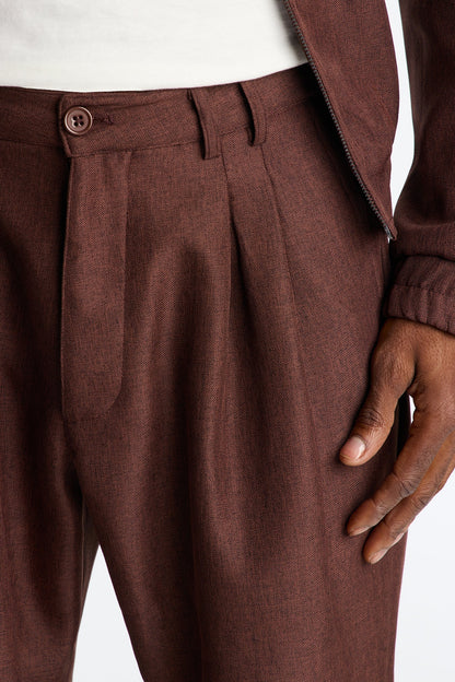 Straight Zip Tone Trouser - Brown