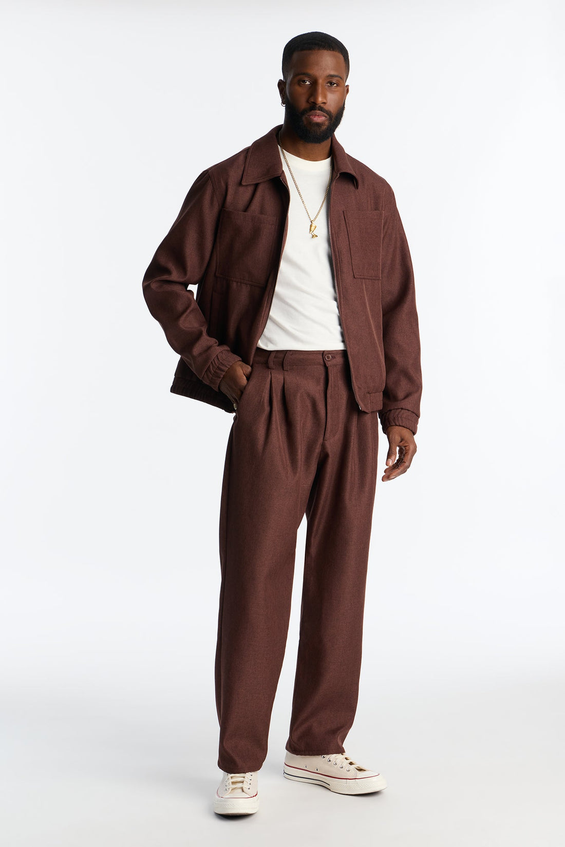 Straight Zip Tone Trouser - Brown