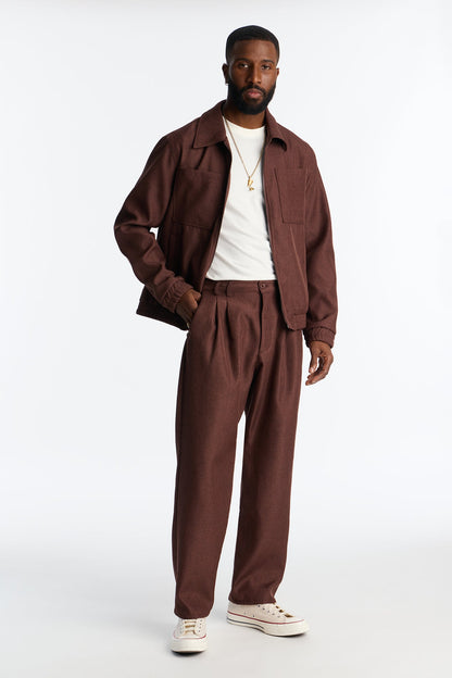Straight Zip Tone Trouser - Brown