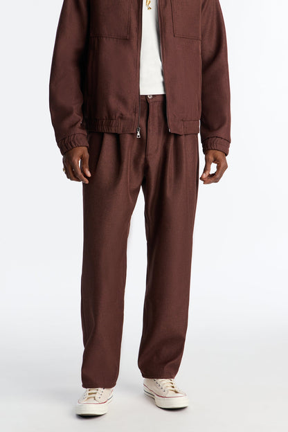 Straight Zip Tone Trouser - Brown