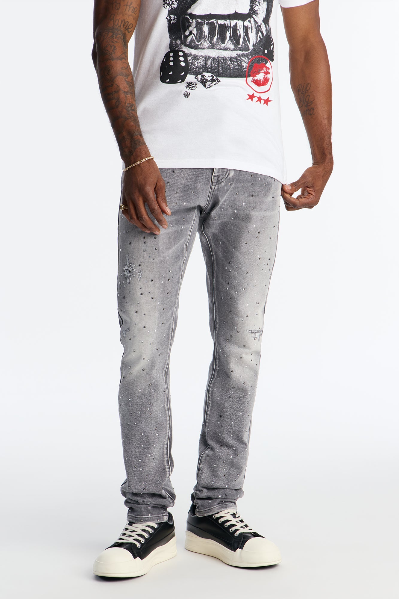 Stacked Skinny Froster Drip Jean - Grey
