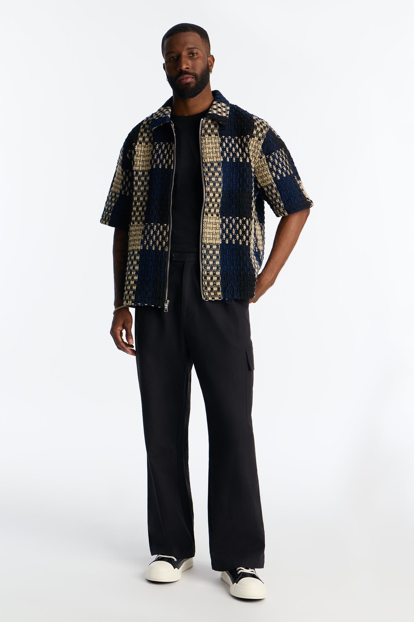 Beverly Tweed Zip Up Shirt - Navy