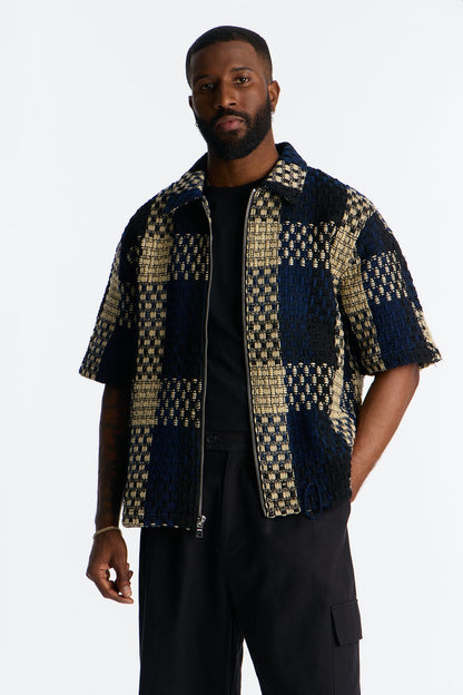 Beverly Tweed Zip Up Shirt - Navy