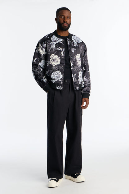 In Bloom Printed Bomber Jacket - Black