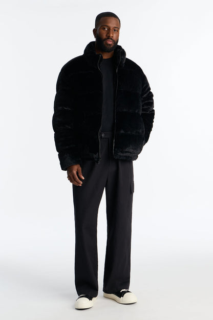 Faux Fur Puffer Jacket - Black